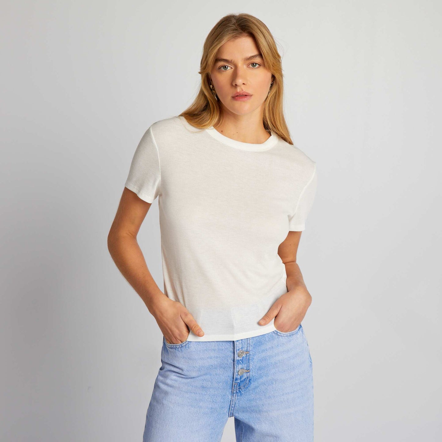 Ribbed knit T-shirt WHITE