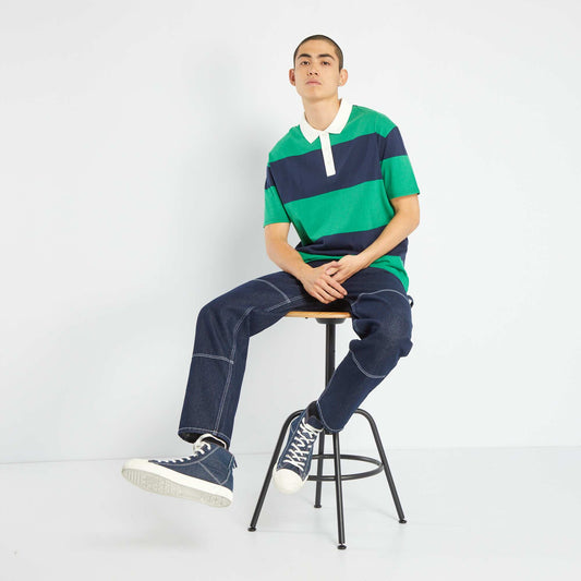 Striped jersey polo shirt BLUE