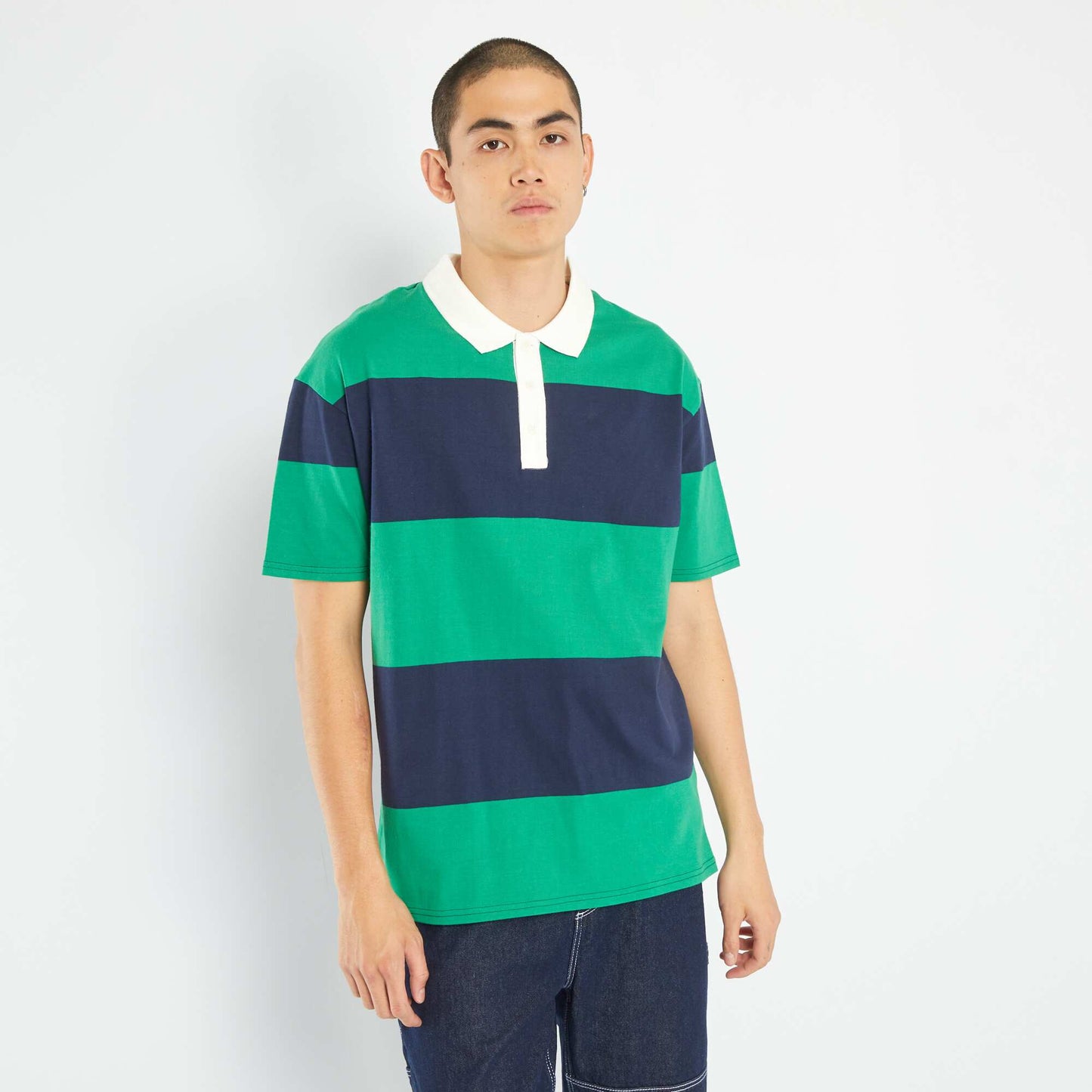 Striped jersey polo shirt BLUE