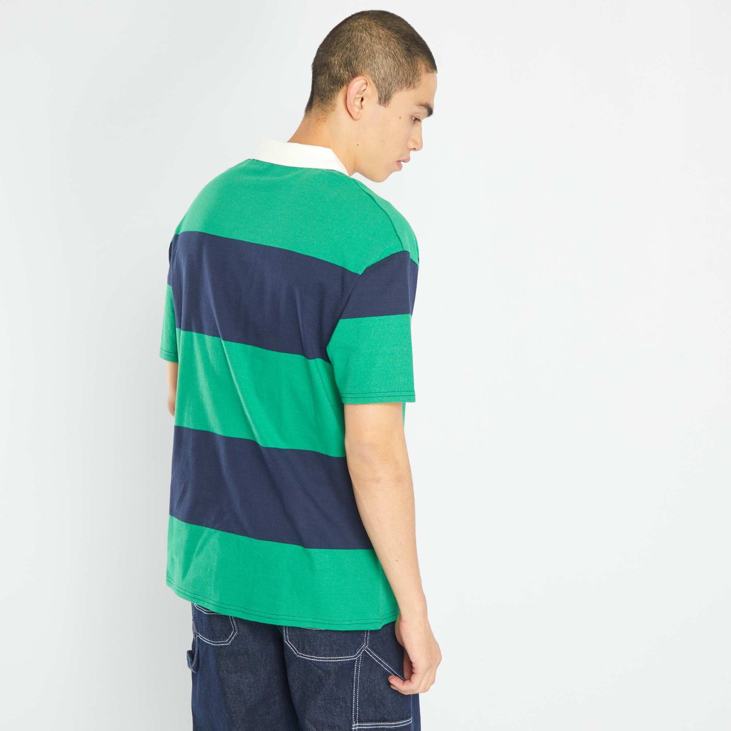 Striped jersey polo shirt BLUE