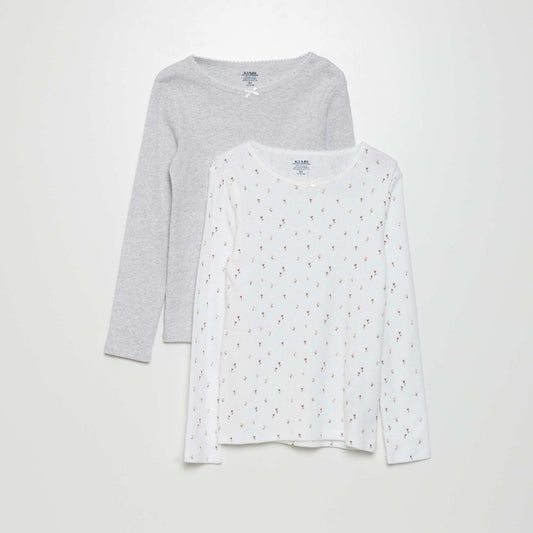 Pointelle knit T-shirt WHITE