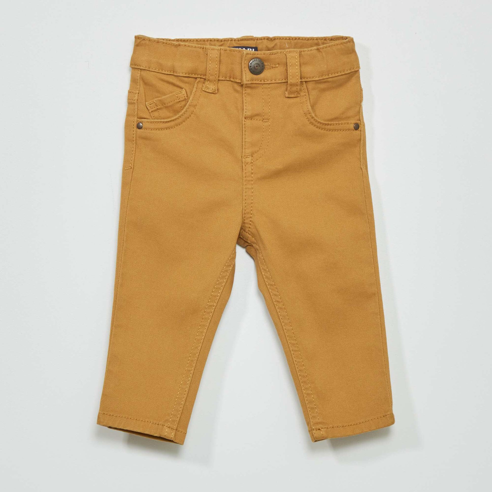 Slim-fit twill trousers with adjustable waist BROWN BEIGE