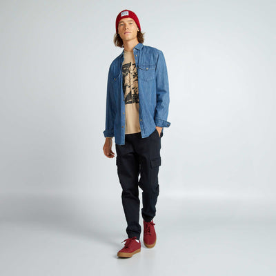 Round-neck T-shirt with long sleeves BLUE