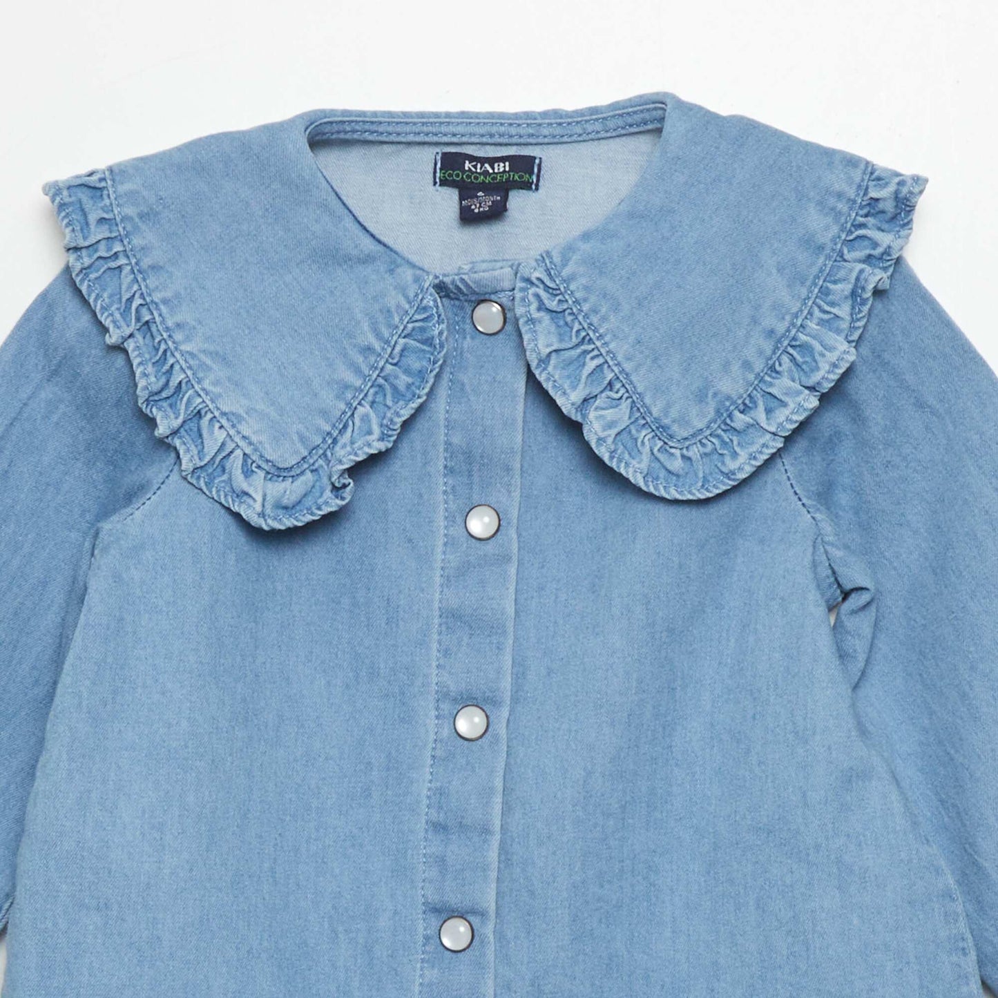 Denim shirt with ruffled collar BLUE