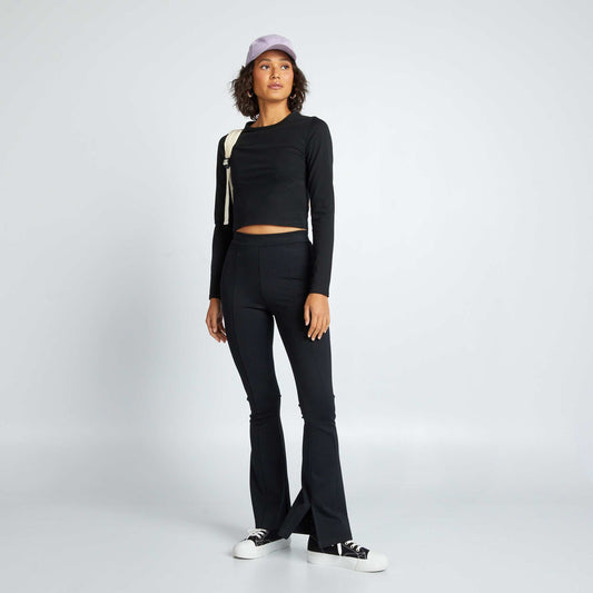 Flared bootcut trousers with slit hems Black