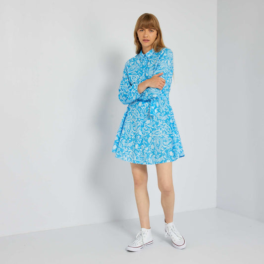 Short printed shirt dress BLUE