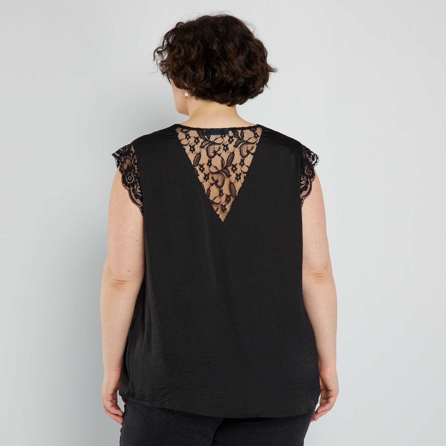 V-neck blouse with lace Black