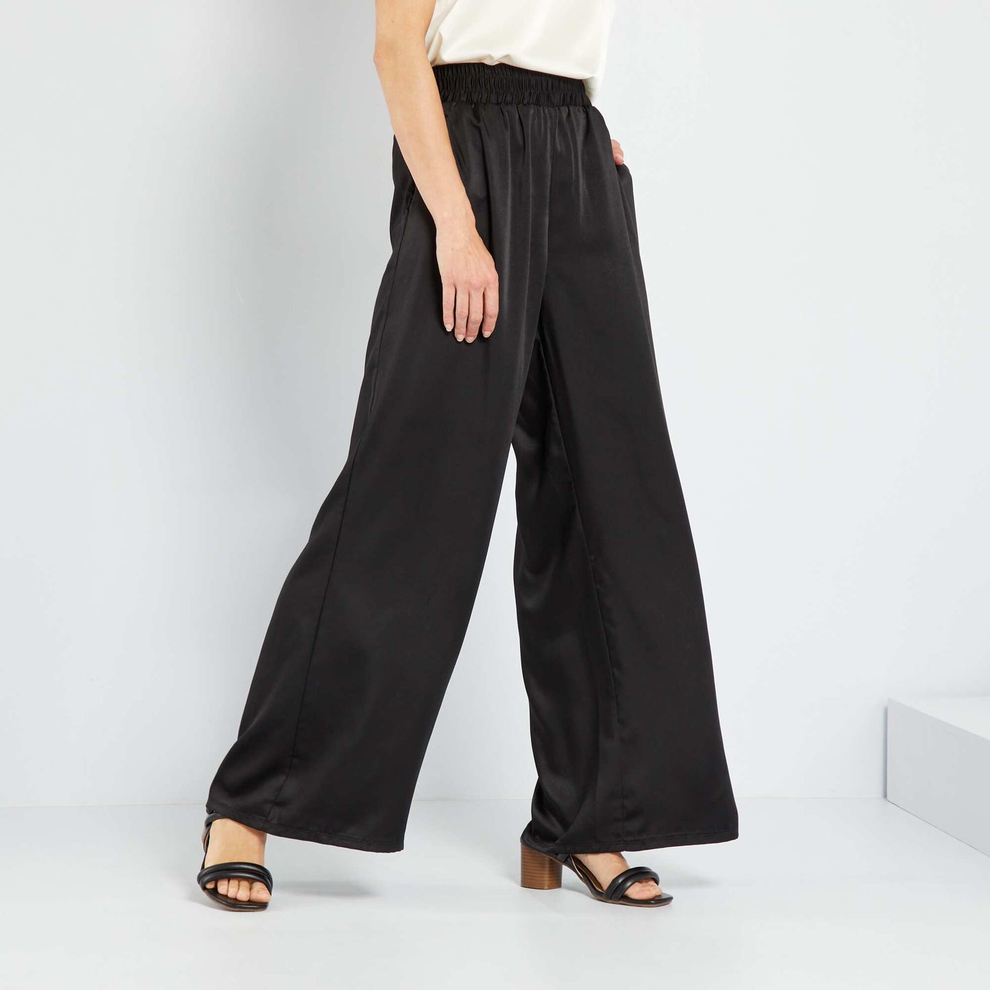 Wide-leg satin trousers BLACK