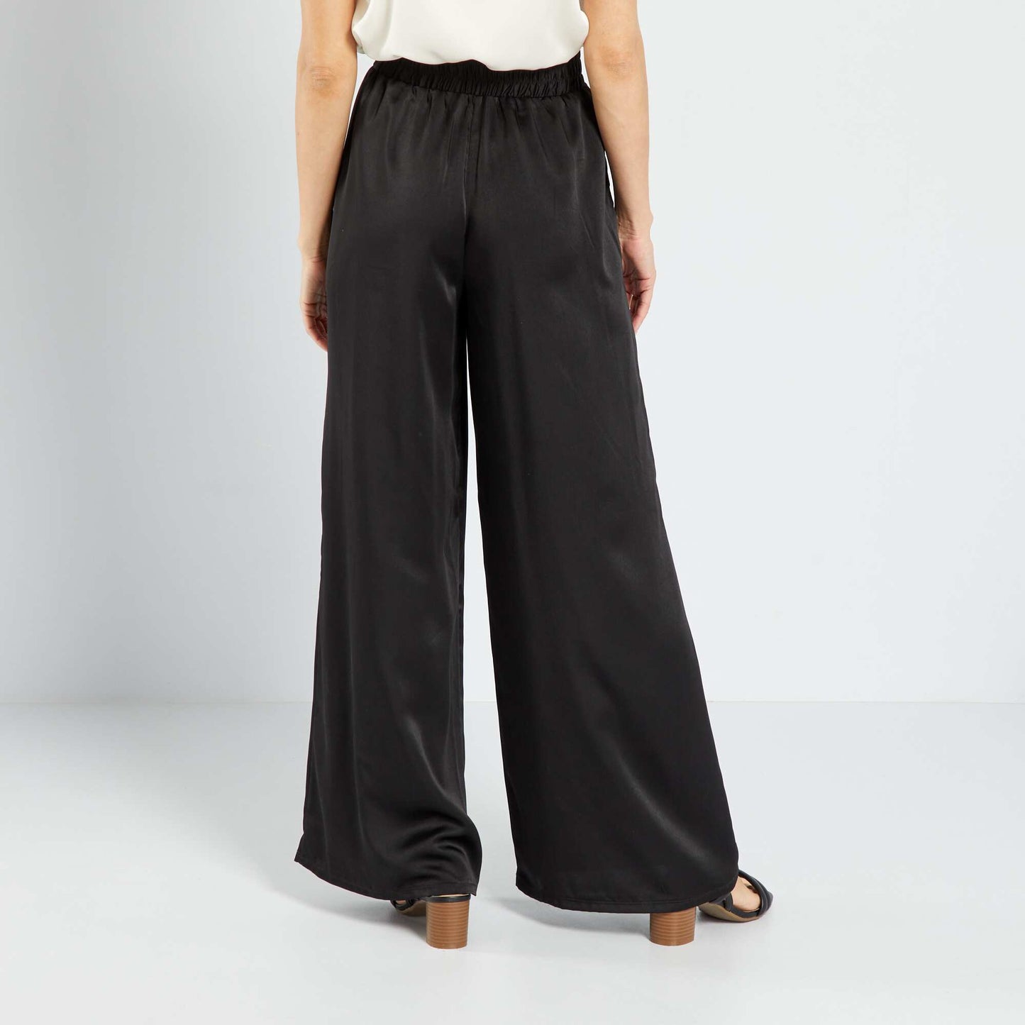 Wide-leg satin trousers BLACK