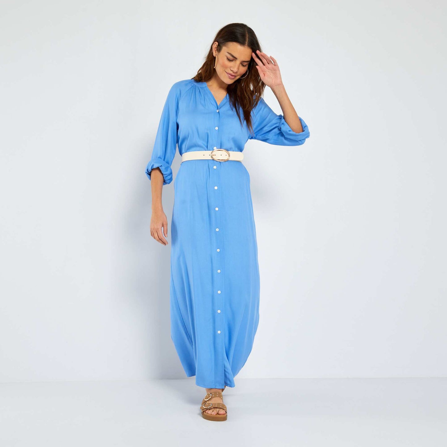 Long dress with grandad collar BLUE