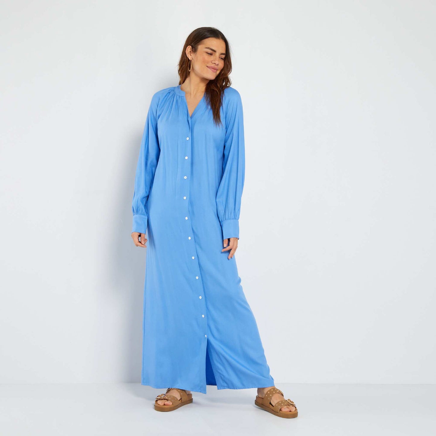 Long dress with grandad collar BLUE