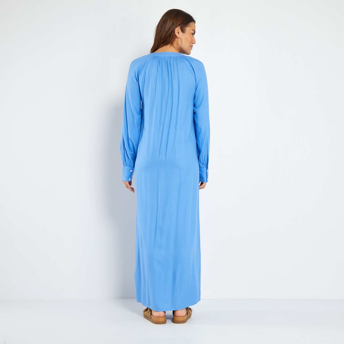 Long dress with grandad collar BLUE