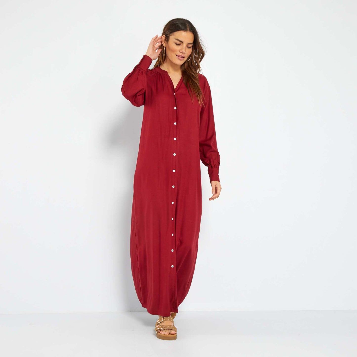 Long dress with grandad collar RED