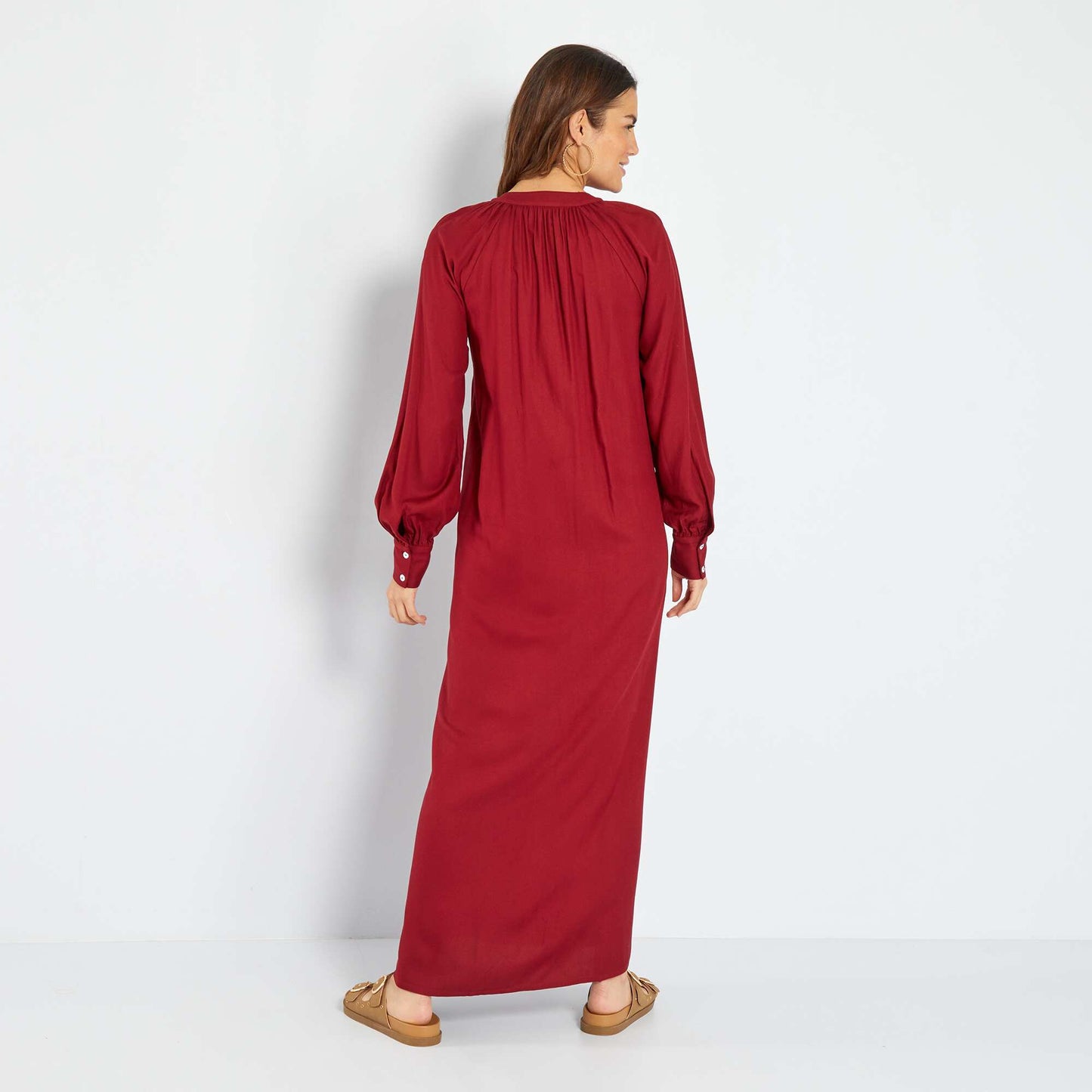 Long dress with grandad collar RED