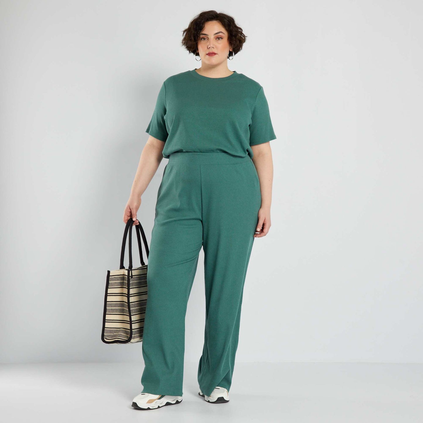 Ribbed knit wide leg trousers GREEN