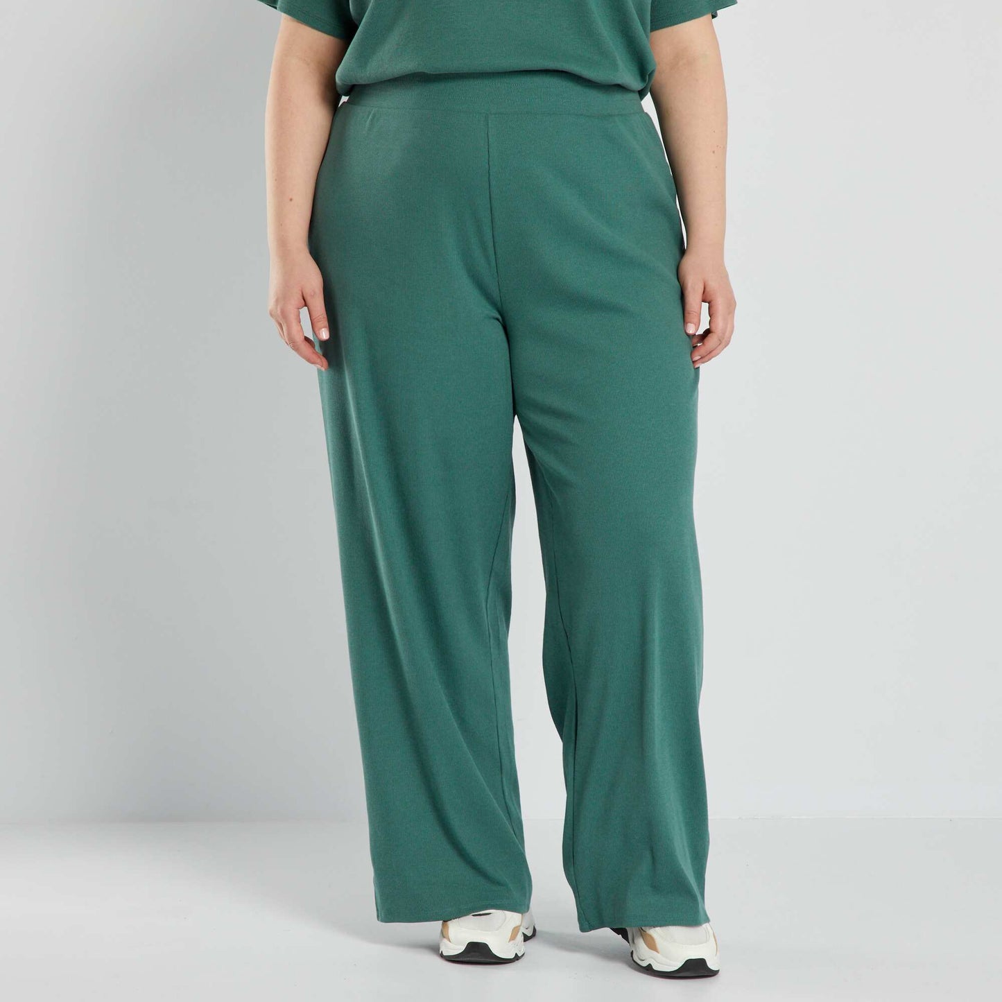 Ribbed knit wide leg trousers GREEN