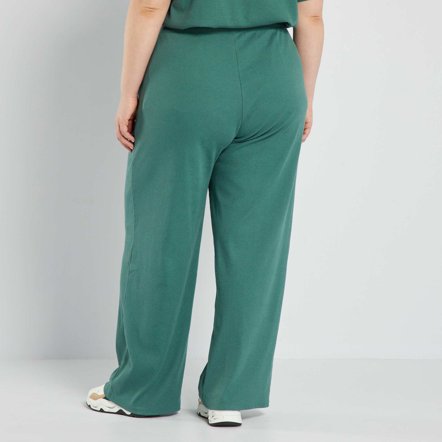 Ribbed knit wide leg trousers GREEN