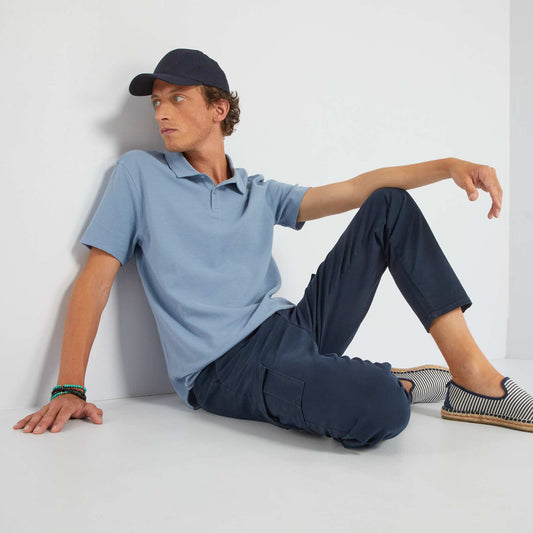 Plain jacquard polo shirt denim blue