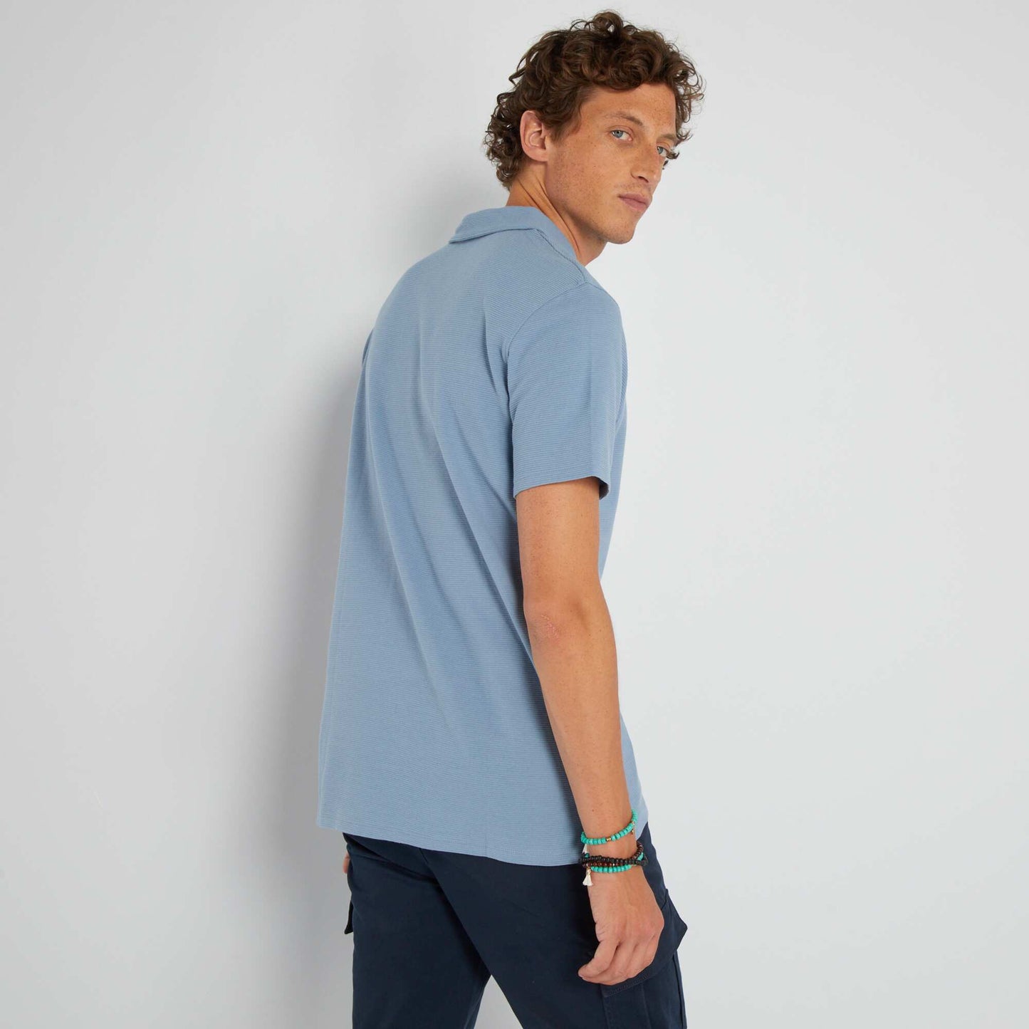 Plain jacquard polo shirt denim blue