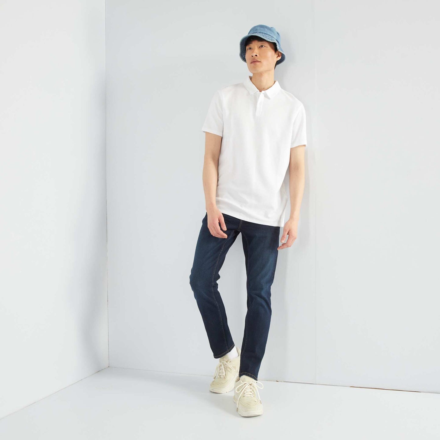 Plain jacquard polo shirt White