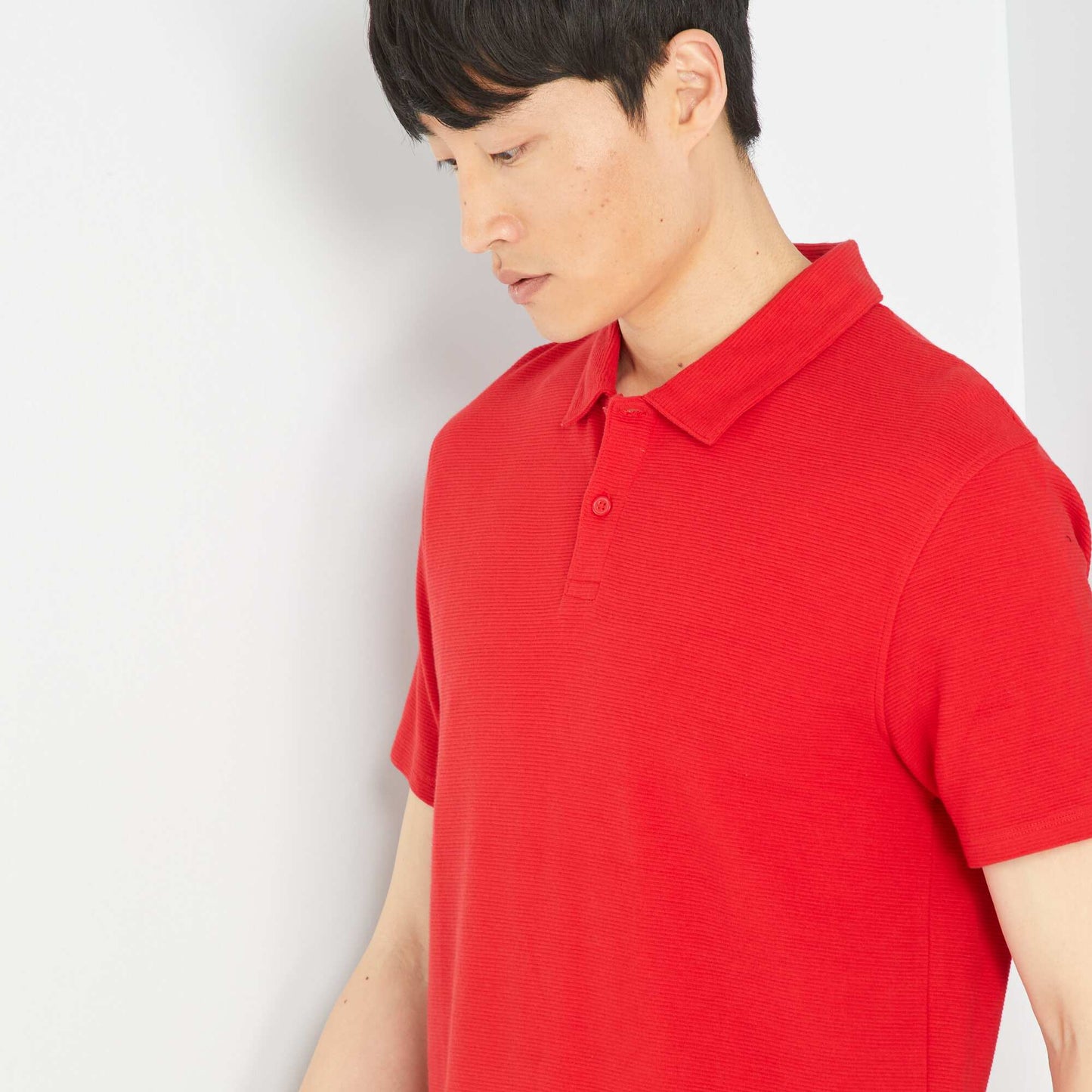 Plain jacquard polo shirt RED