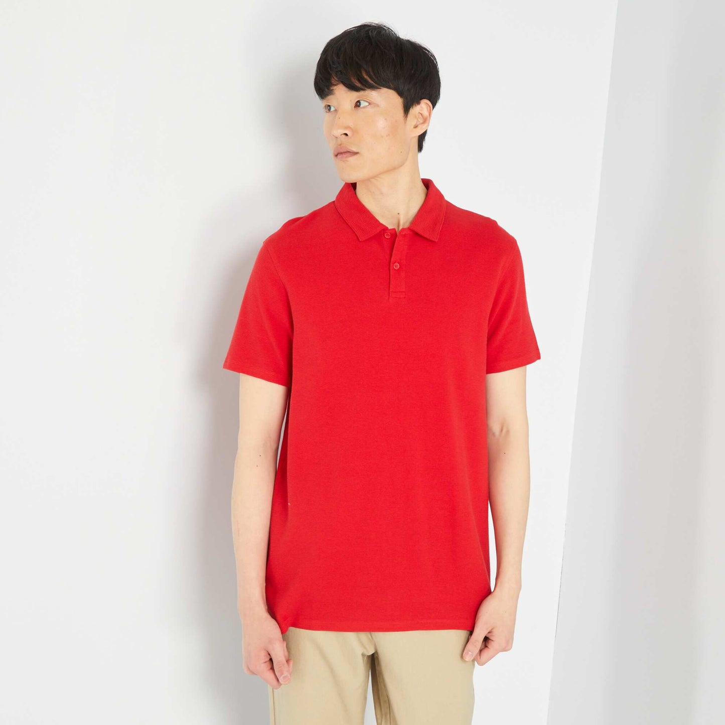 Plain jacquard polo shirt RED