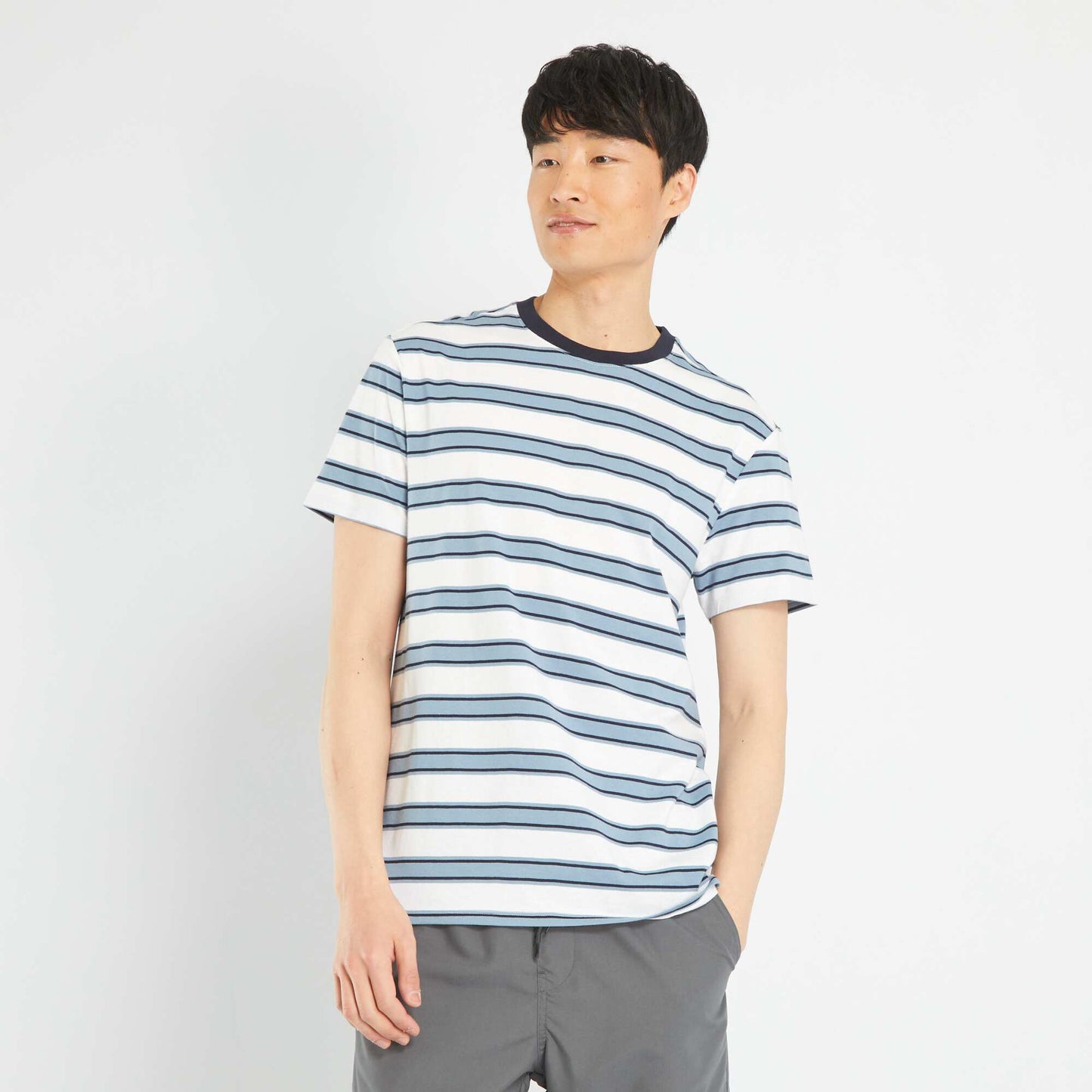 Striped jersey T-shirt denim blue