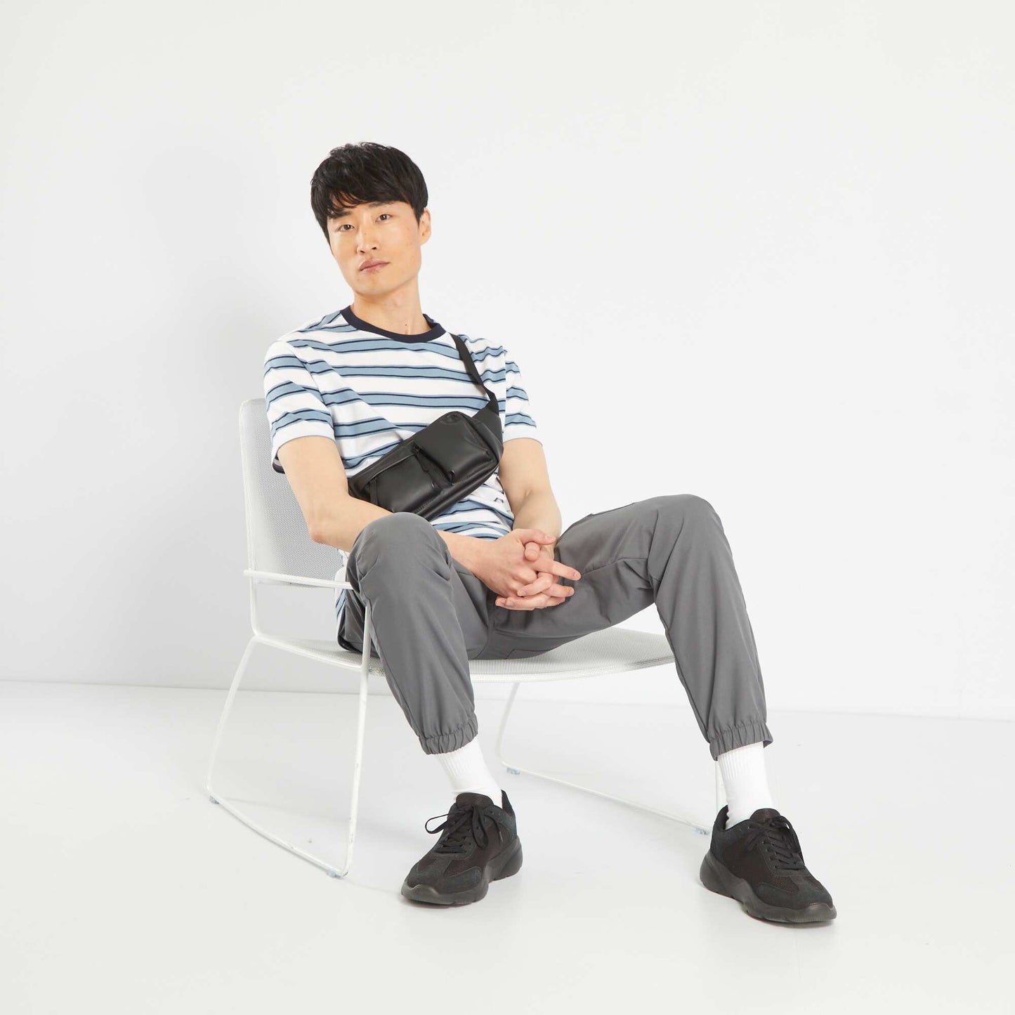 Striped jersey T-shirt denim blue