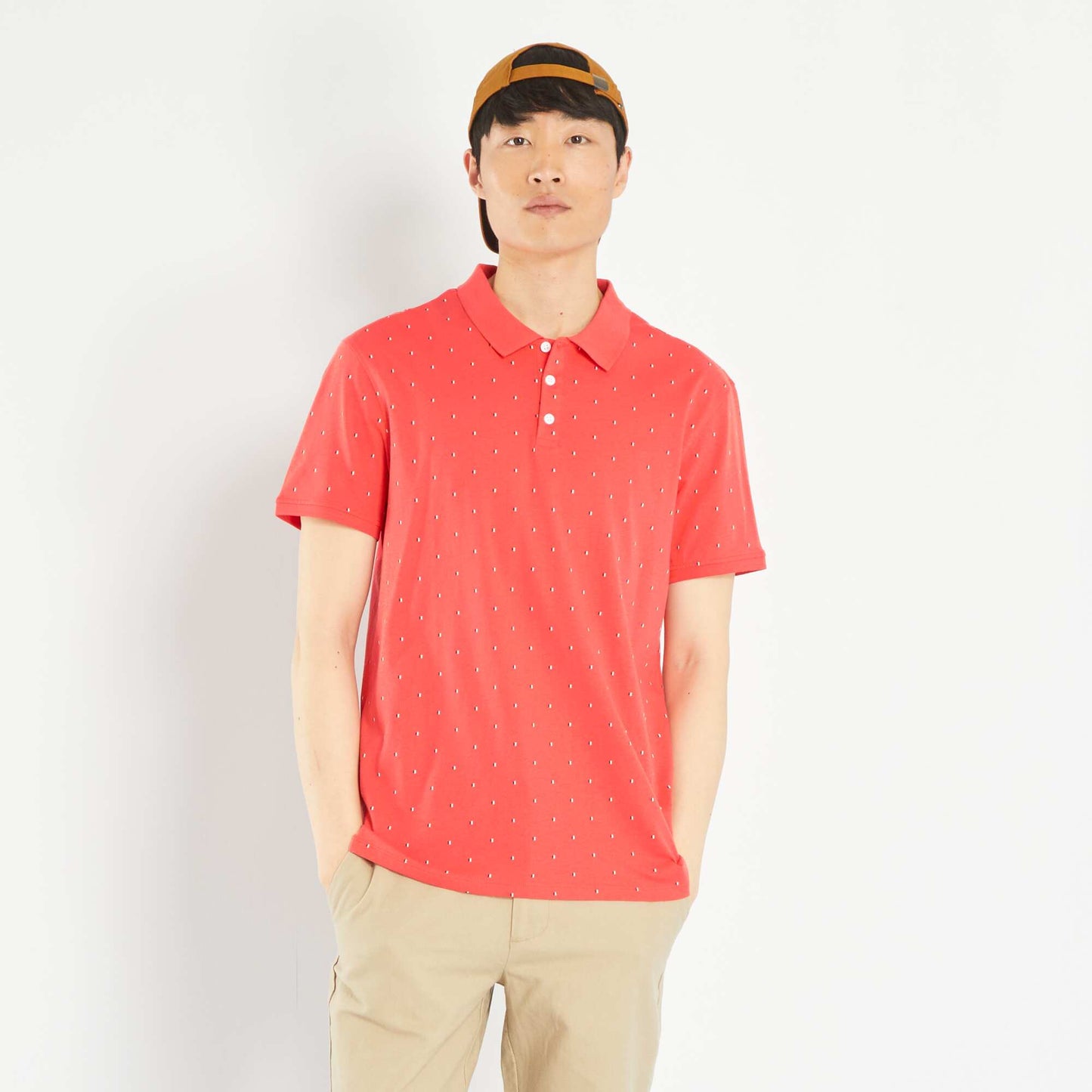 Short-sleeved printed polo shirt RED