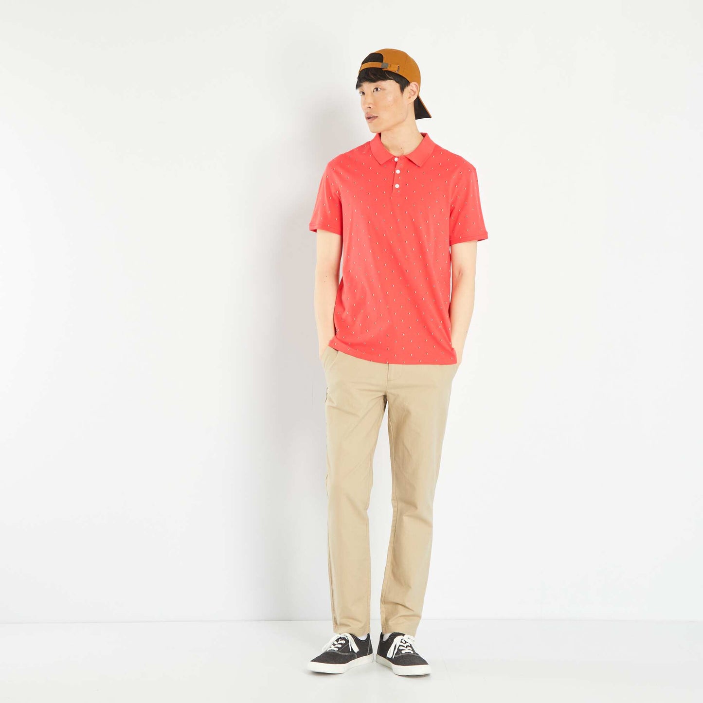 Short-sleeved printed polo shirt RED