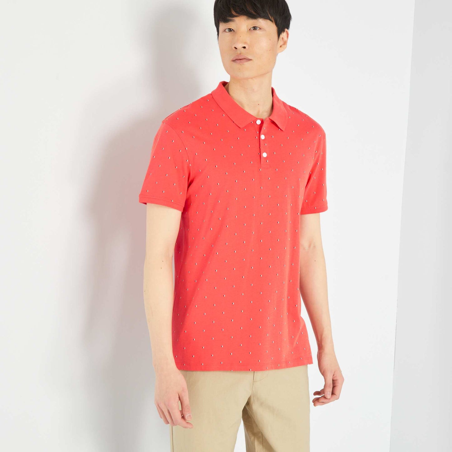 Short-sleeved printed polo shirt RED