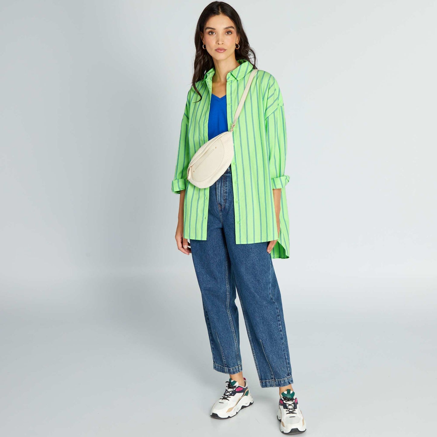 Oversized poplin shirt Green striped