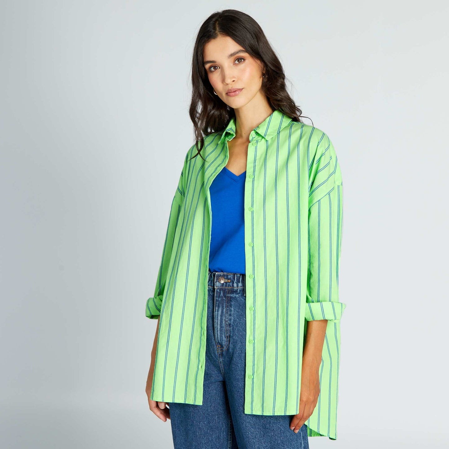 Oversized poplin shirt Green striped