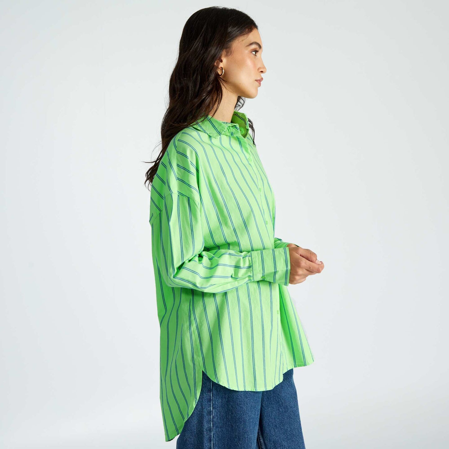 Oversized poplin shirt Green striped