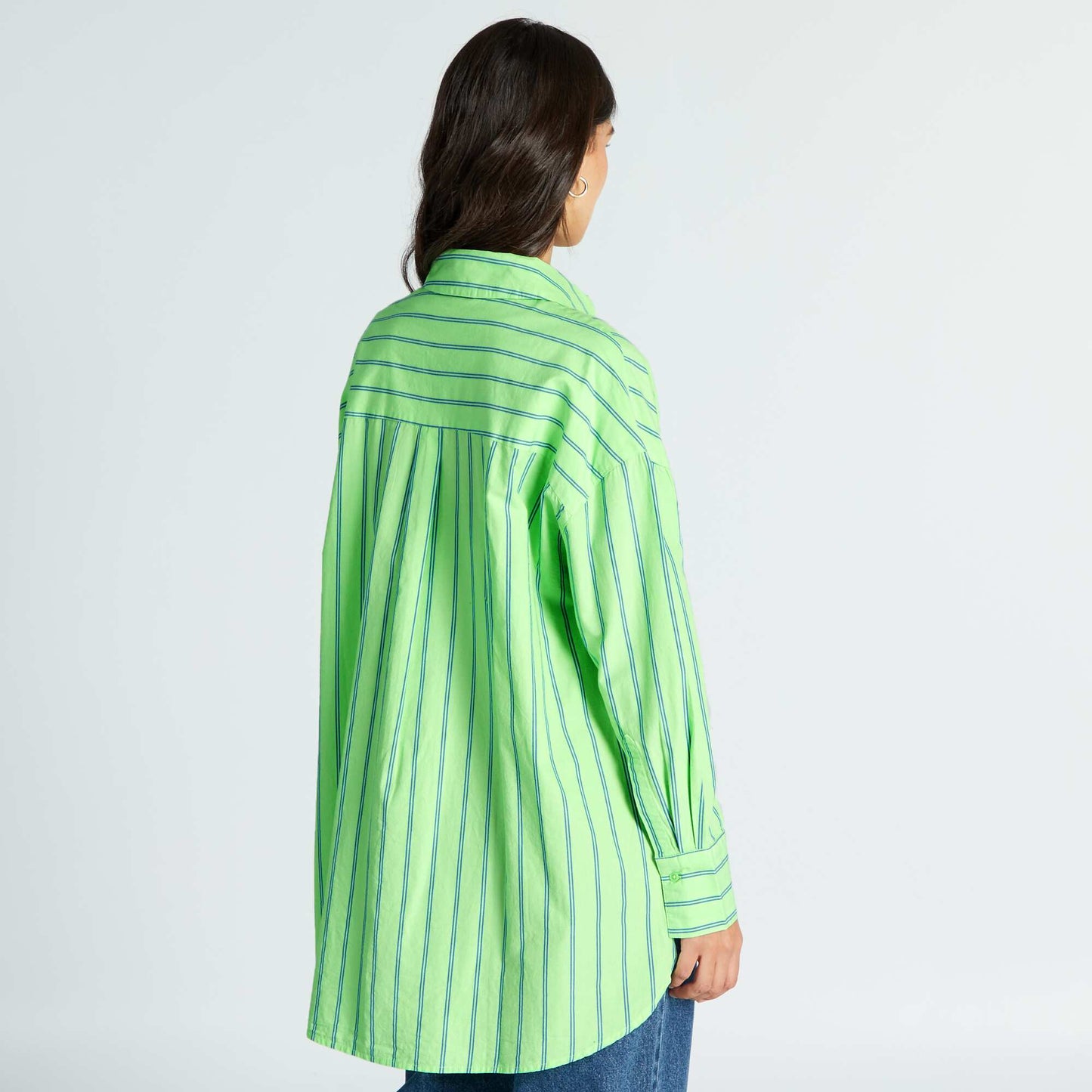 Oversized poplin shirt Green striped