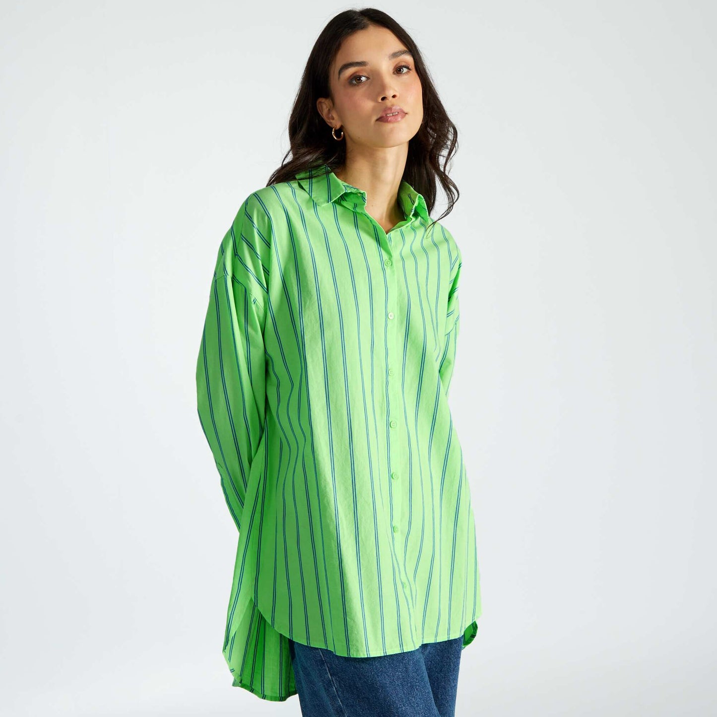 Oversized poplin shirt Green striped