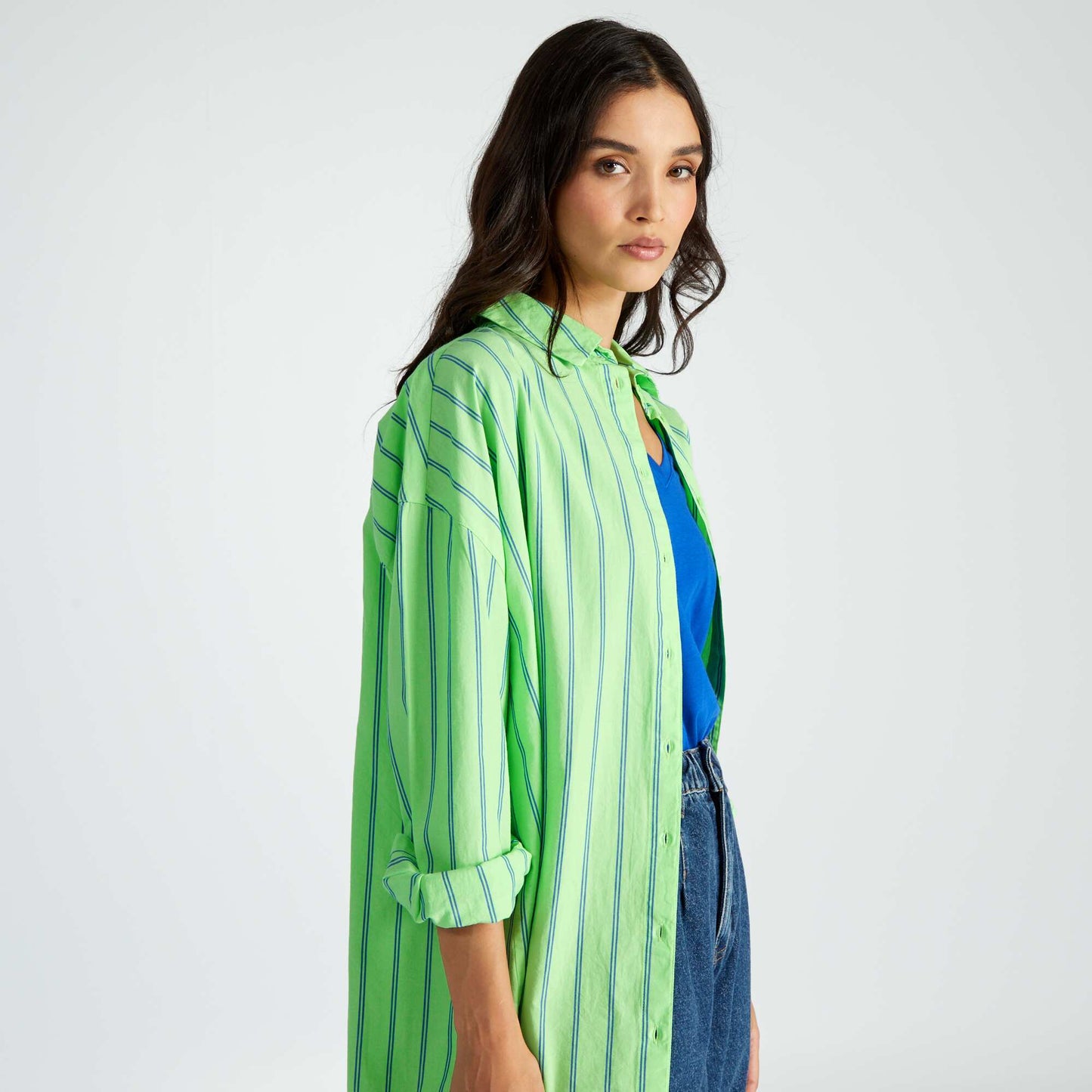 Oversized poplin shirt Green striped