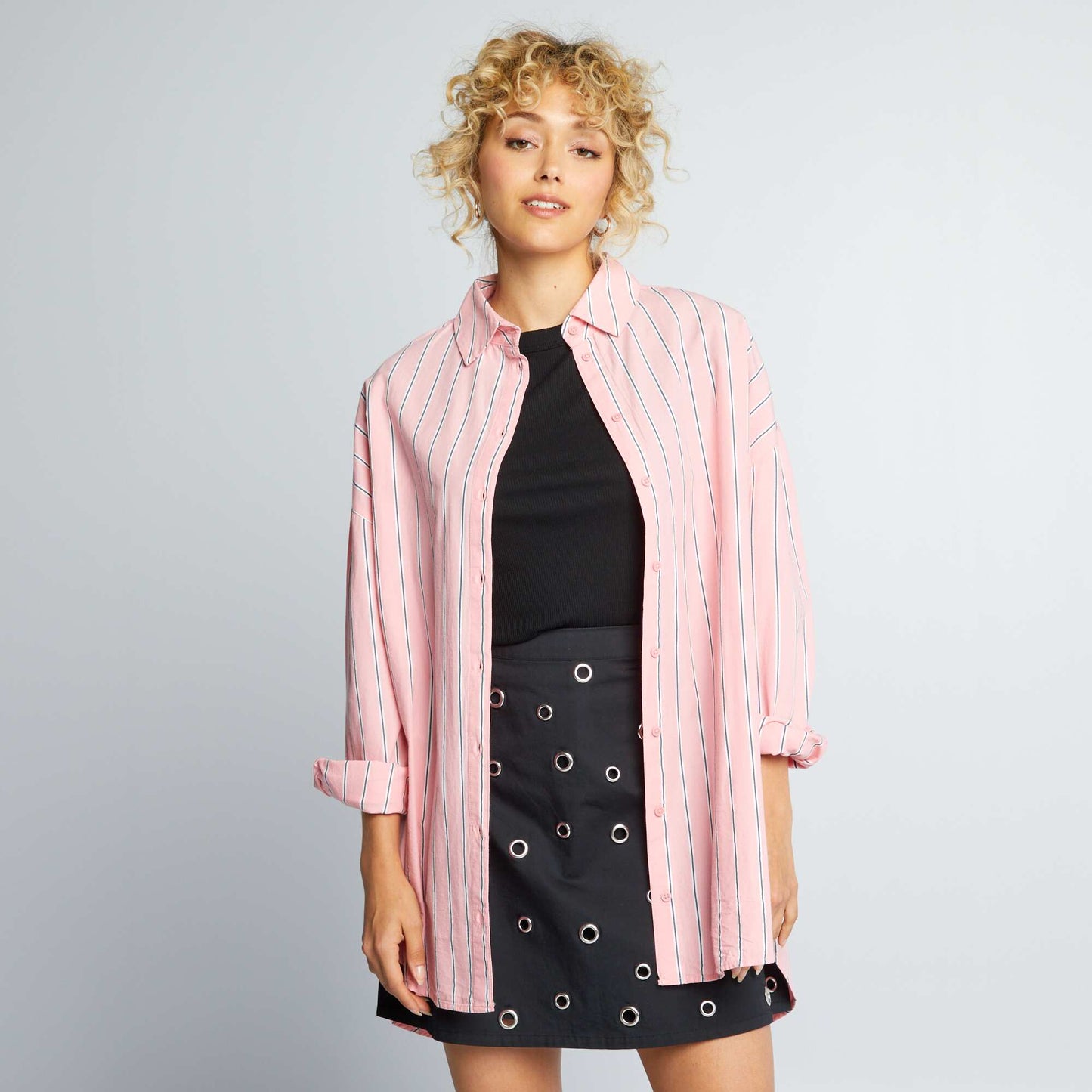 Oversized poplin shirt Pink striped