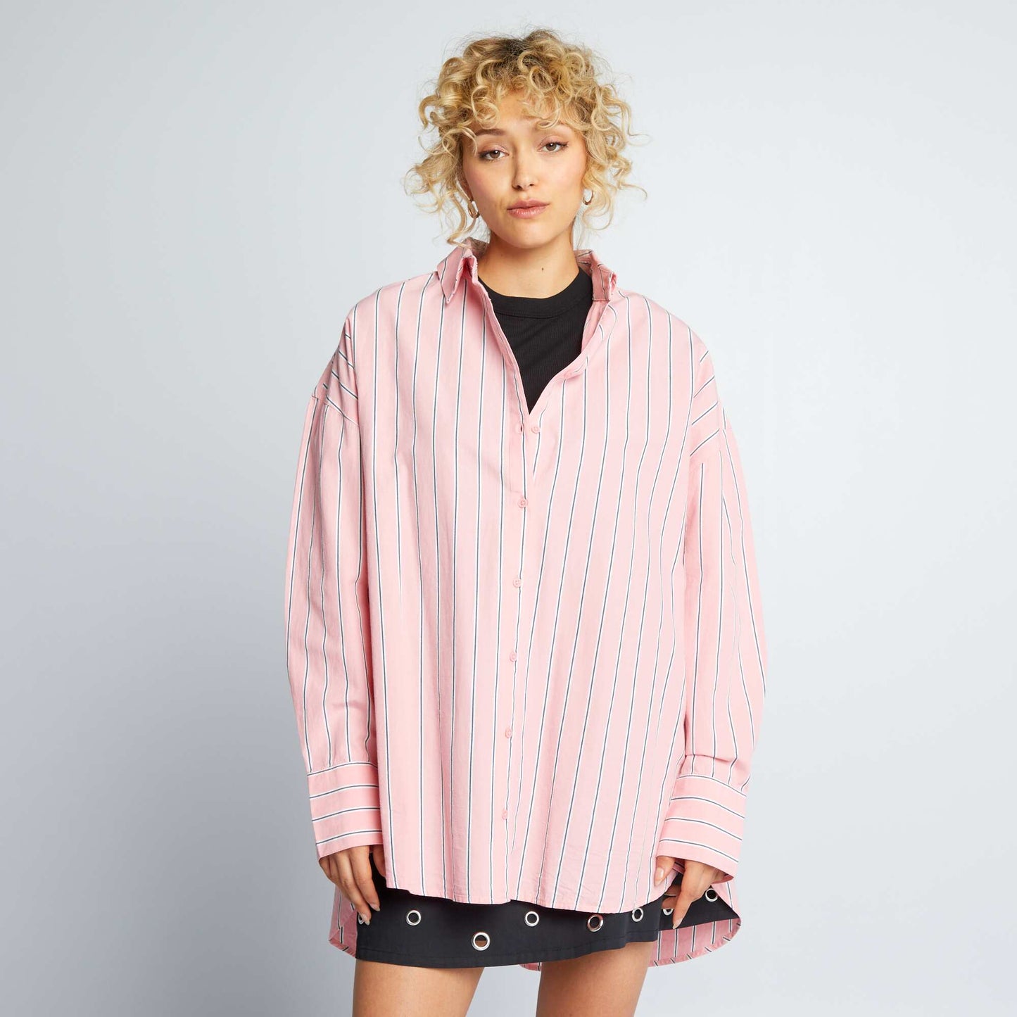 Oversized poplin shirt Pink striped