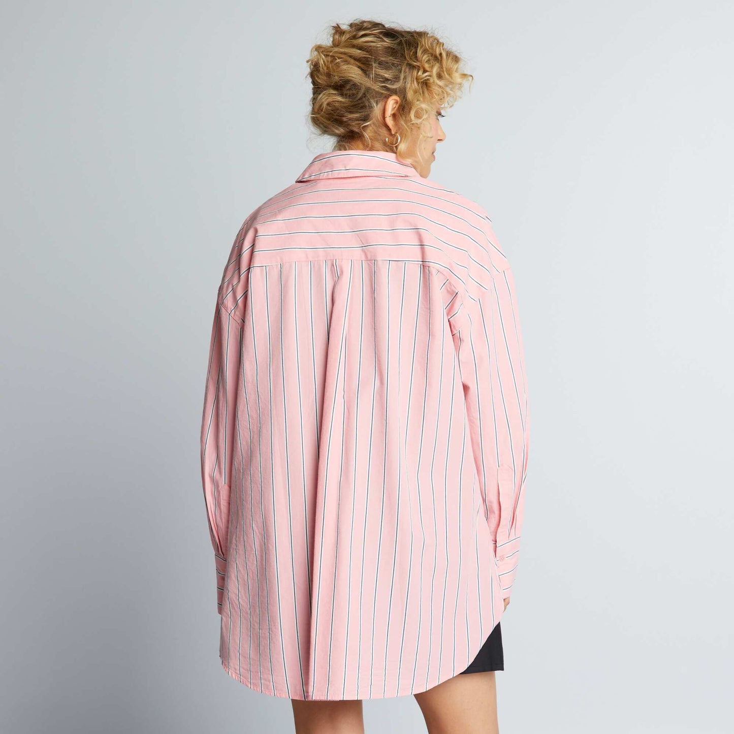 Oversized poplin shirt Pink striped