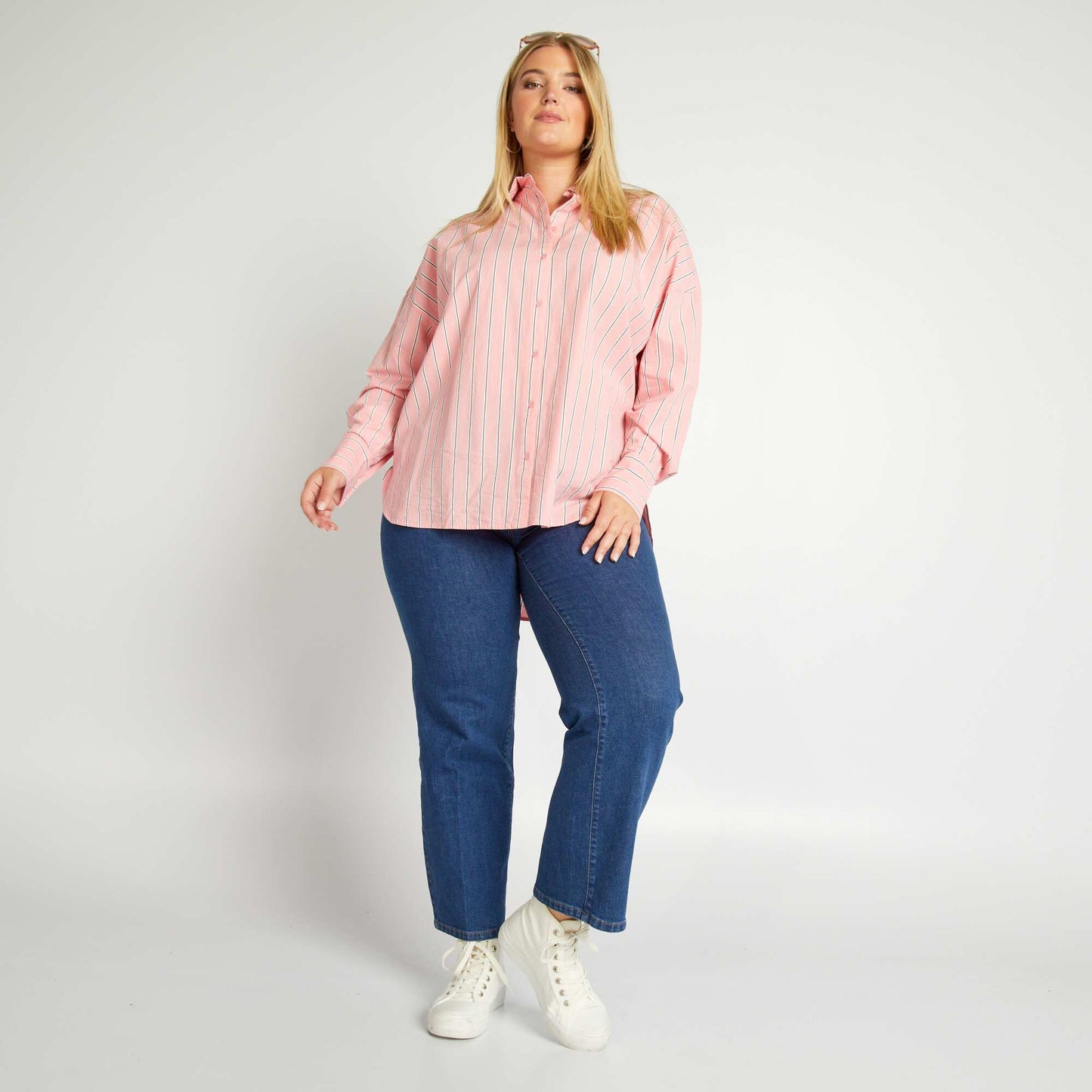 Long shirt with cutaway collar PINK