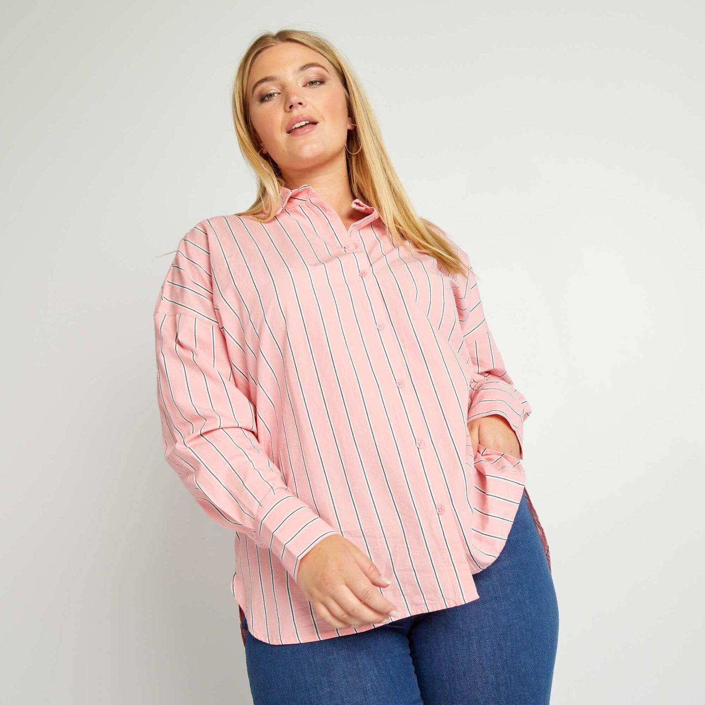 Long shirt with cutaway collar PINK