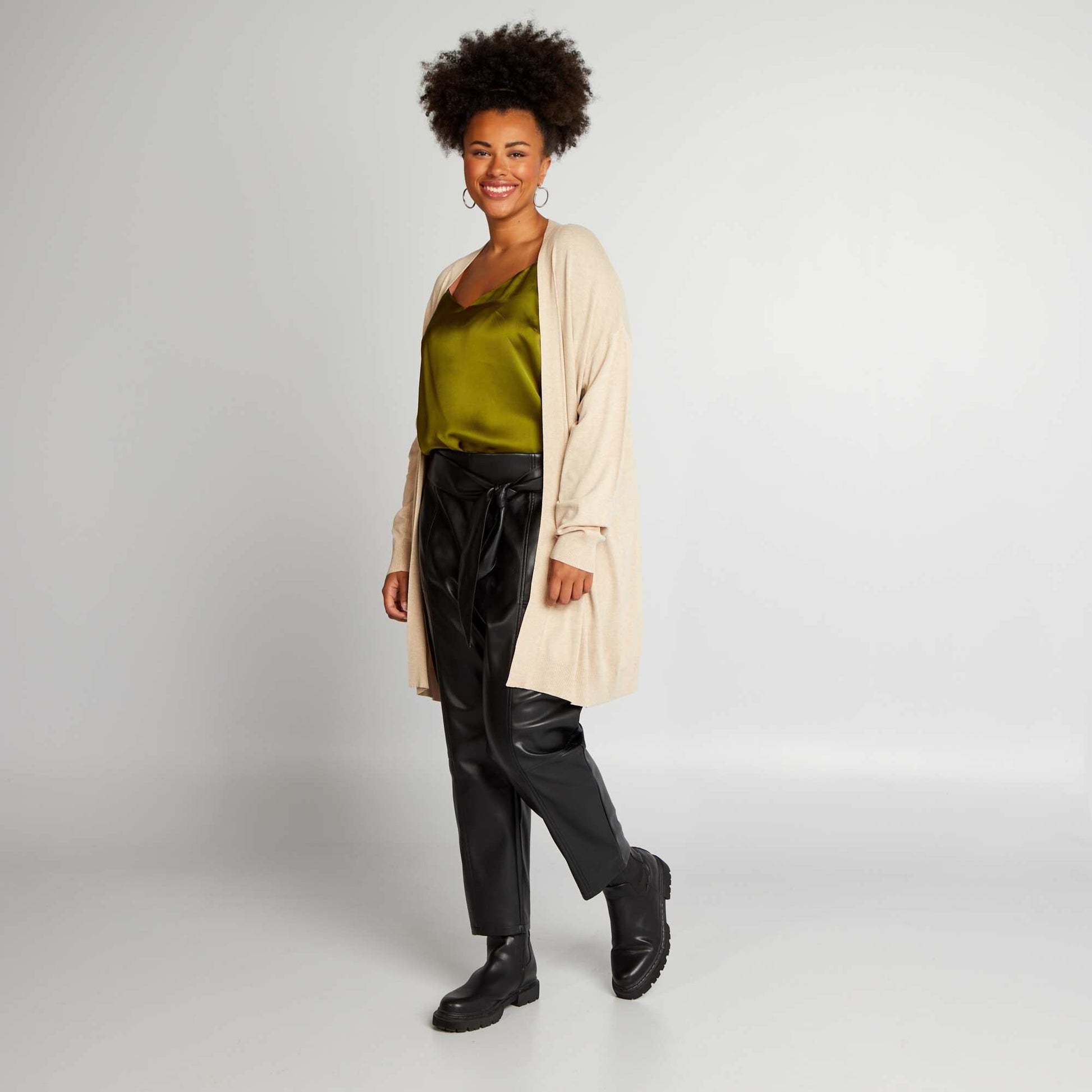 Open-front mid-thigh cardigan MIX WELL
