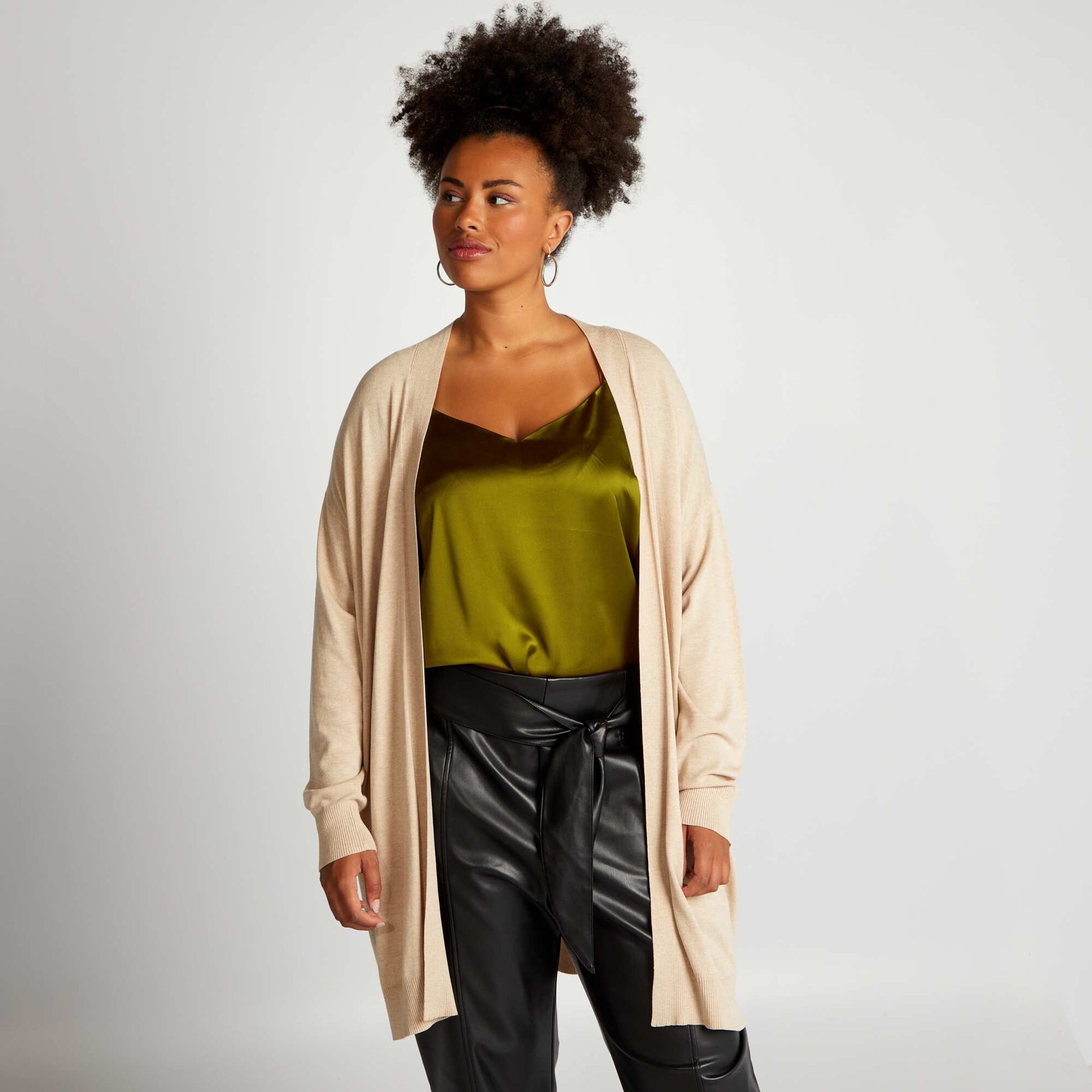 Open-front mid-thigh cardigan MIX WELL