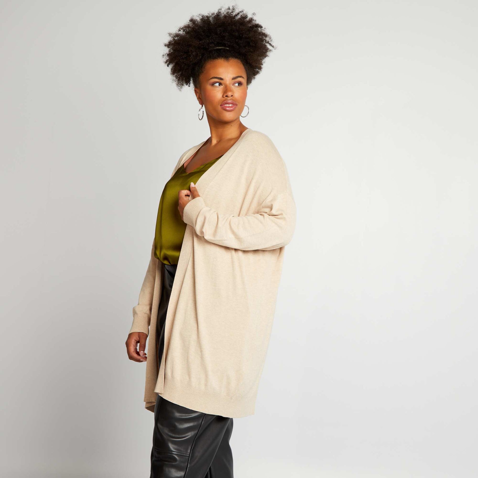 Open-front mid-thigh cardigan MIX WELL