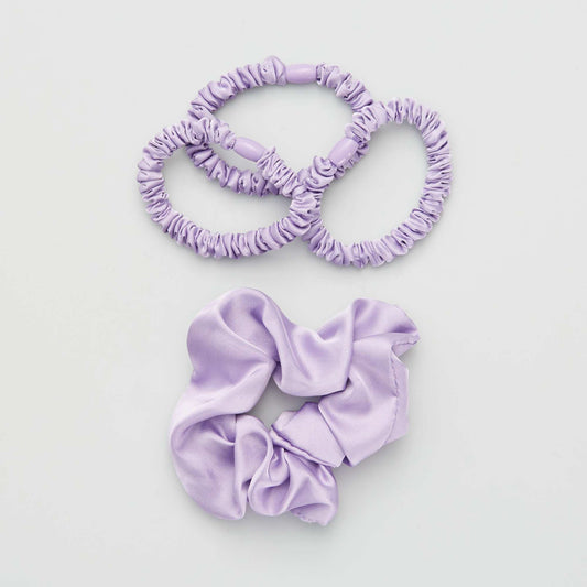 pack of 3 satiny hairbands + scrunchie PURPLE