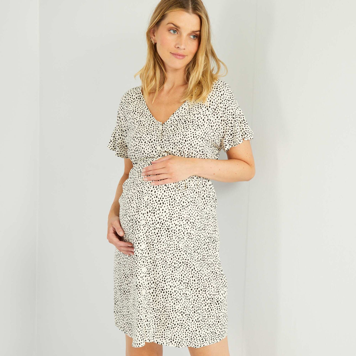 Straight-cut plain maternity dress WHITE