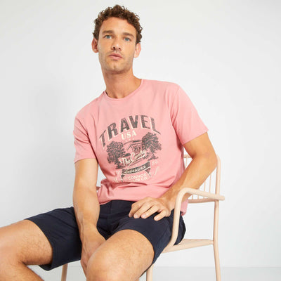 تي شيرت جيرسي مطبوع باللون الوردي