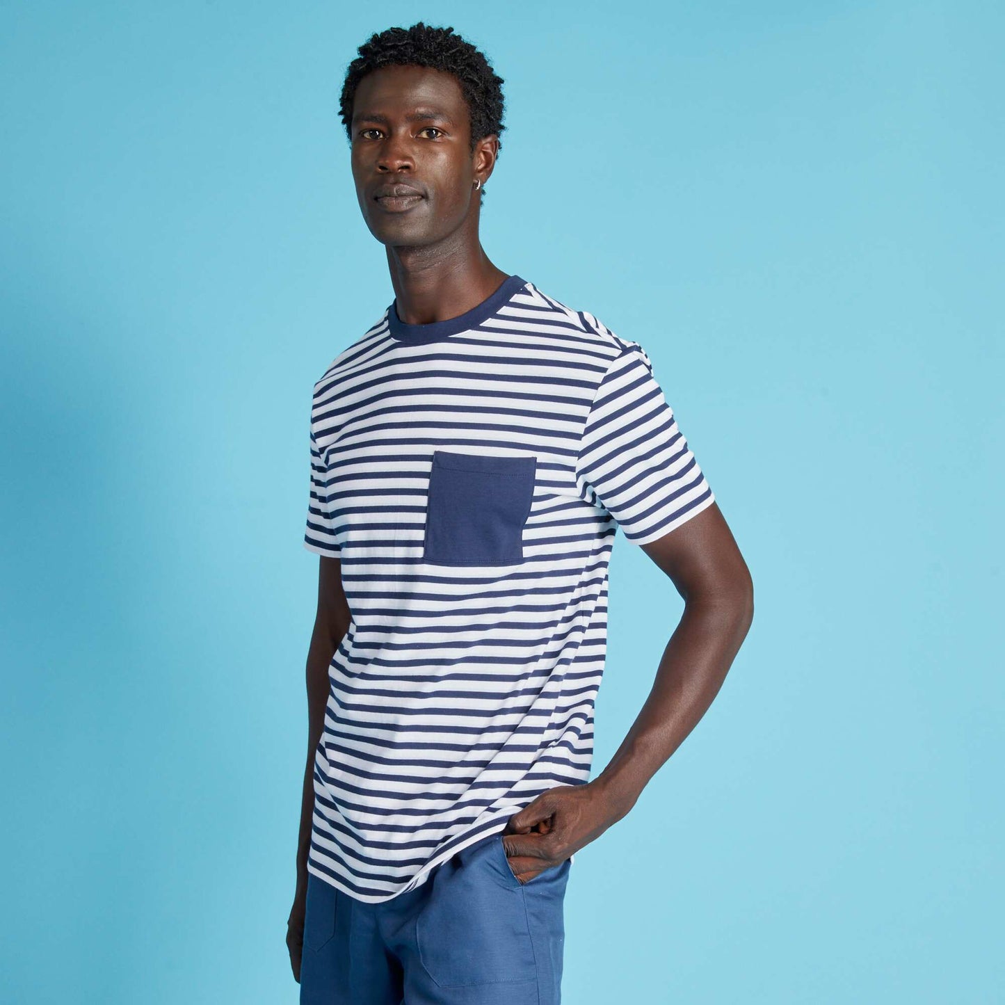 Striped jersey T-shirt blue