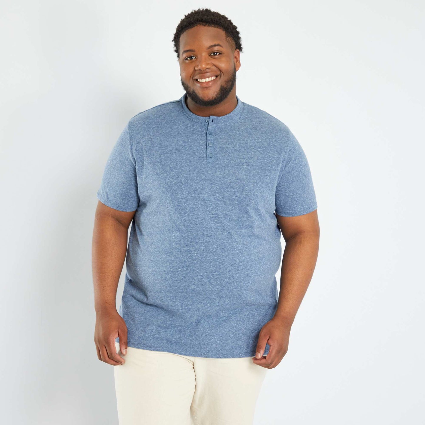 Henley collar T-shirt BLUE